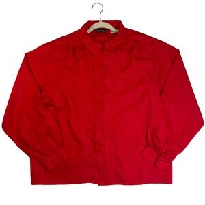 Ann Chabrol Vintage Red XL Long Sleeve Button Up Blouse Top Size 18 Solid Career